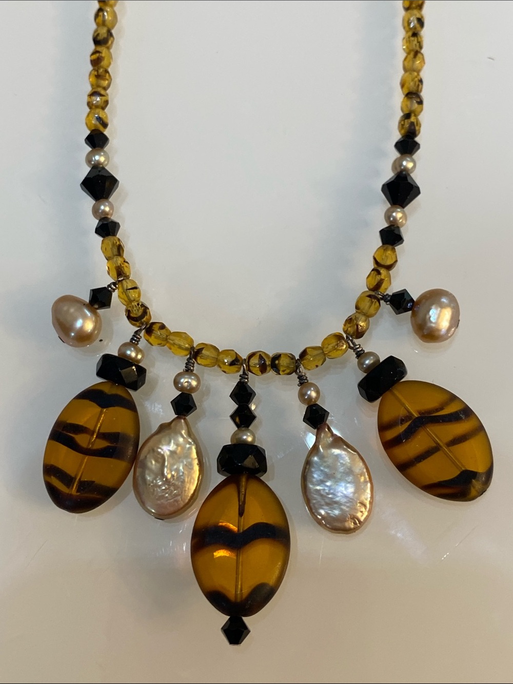 Genuine pearl and glass necklace